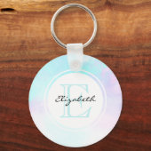 パステルモダンブルー&パープルウォーターカラーモノグラム キーホルダー (正面)