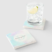 パステルモダンブルー&パープルウォーターカラーモノグラム ストーンコースター (横)