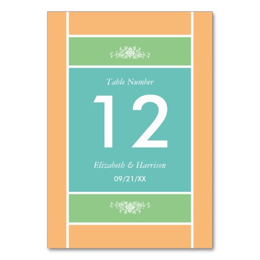 パステルモダンブロック – トロピカルカラー結婚- s テーブルナンバー (正面)