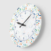 パステルモダンボタニカルリーフ&ベリーパターン ラージ壁時計 (傾斜)
