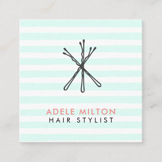 パステルモダンボビークールピンヘアサロン スクエア名刺 (正面)