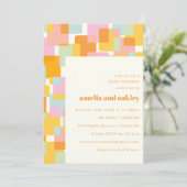 パステルモダンボーイガールカップル赤ちゃんシャワー 招待状 (スタンド正面)
