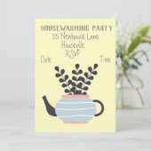 パステルモダンポット植物引っ越し祝いパーティーパーティー 招待状 (スタンド正面)