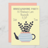 パステルモダンポット植物引っ越し祝いパーティーパーティー 招待状 (正面/裏面)