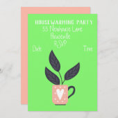 パステルモダンポット植物引っ越し祝いパーティーパーティー 招待状 (正面/裏面)