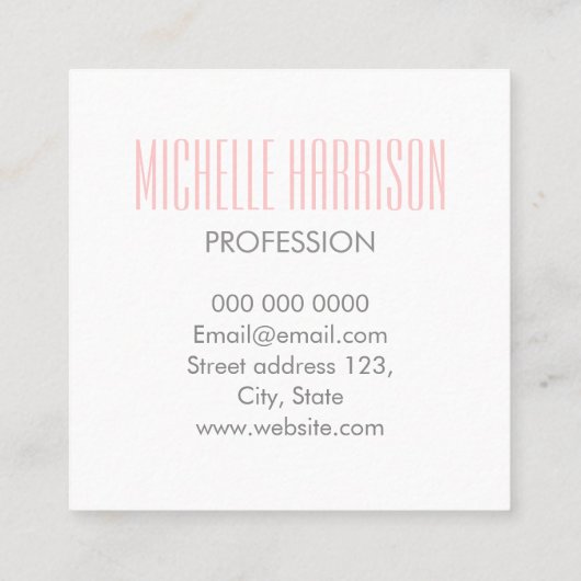 パステルモダンミニマルはっきりしたピンク スクエア名刺 (裏面)