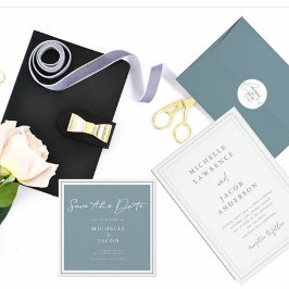 パステルモダンミニマル石板ブルー結婚ズ 招待状