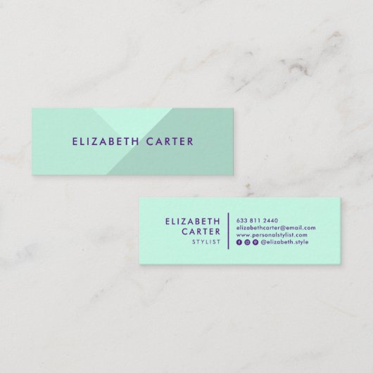 パステルモダンミントエレガントカラーブロックスタイリスト スキニー名刺 (正面/裏面)