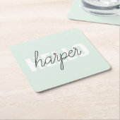 パステルモダンミントハローアンドユー名 スクエアペーパーコースター (アングル)