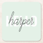 パステルモダンミントハローアンドユー名 スクエアペーパーコースター (正面)