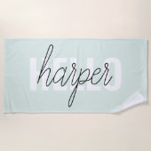 パステルモダンミントハローアンドユー名 ビーチタオル (正面)