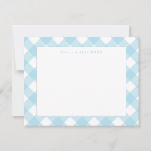 パステルモダンライトブルーギンガムプレイドチェック ノートカード (正面)