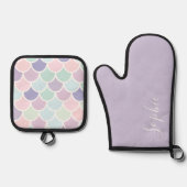 パステルモダンラブリーマーメイドパターン 鍋つかみ&鍋敷きセット (正面)