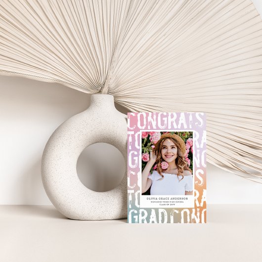 パステルモダンレインピンクガーリー写真卒業 招待状