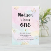 パステルモダンレインボーウォーターカラー誕生日 招待状 (スタンド正面)