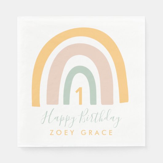 パステルモダンレインボーガールズ誕生日 スタンダードランチョンナプキン (正面)