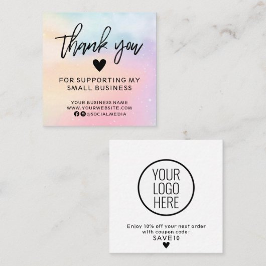 パステルモダンレインボーサンキュー スクエア名刺 (正面/裏面)