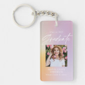 パステルモダンレインボーピンク写真卒業パーティー キーホルダー (正面)