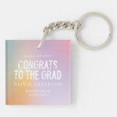 パステルモダンレインボーピンク写真卒業パーティー キーホルダー (裏面)