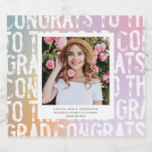 パステルモダンレインボーピンク写真卒業パーティー スパークリングワインラベル (シングルラベル)