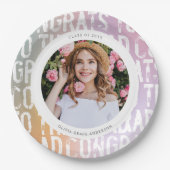 パステルモダンレインボーピンク写真卒業パーティー ペーパープレート (正面)