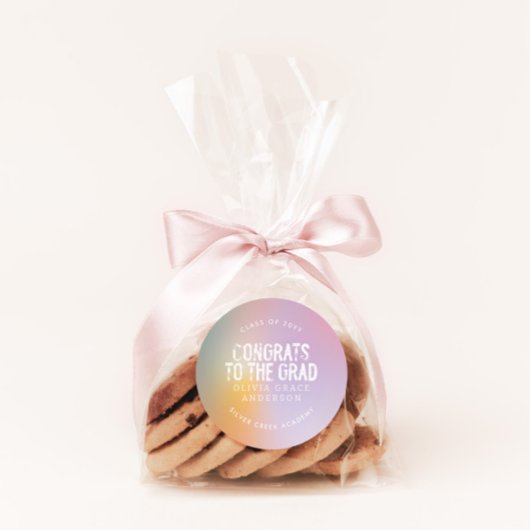 パステルモダンレインボーピンク写真卒業パーティー ラウンドシール