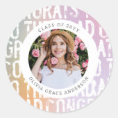 パステルモダンレインボーピンク写真卒業パーティー ラウンドシール (正面)