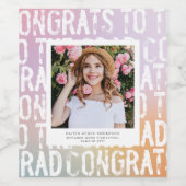 パステルモダンレインボーピンク写真卒業パーティー ワインラベル (シングルラベル)