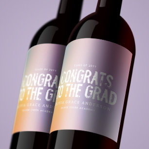 パステルモダンレインボーピンク写真卒業パーティー ワインラベル