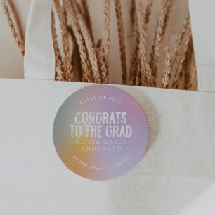 パステルモダンレインボーピンク写真卒業パーティー 缶バッジ