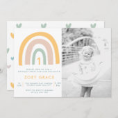 パステルモダンレインボーフォトガールズファースト誕生日 招待状 (正面/裏面)