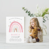 パステルモダンレインボー子供の誕生日パーティー写真 招待状 (スタンド正面)