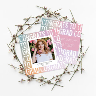 パステルモダンレインレインピンク写真卒業 招待状