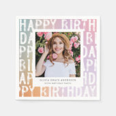 パステルモダンレインレインピンク写真誕生日パーティー スタンダードカクテルナプキン (正面)