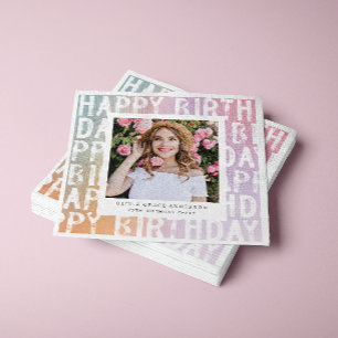 パステルモダンレインレインピンク写真誕生日パーティー スタンダードカクテルナプキン