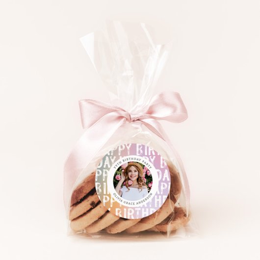 パステルモダンレインレインピンク写真誕生日パーティー ラウンドシール