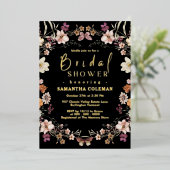 パステルモダンワイルドフラワーブラックボホブライダルシャワー 箔招待状 (立ち正面)