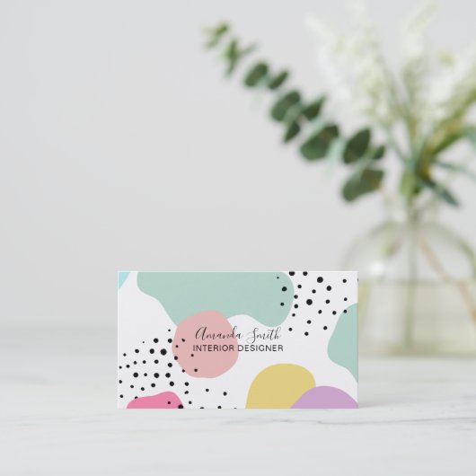 パステルモダン幾何形状水玉模様インテリア 名刺 (スタンド正面)