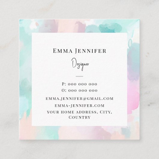 パステルモダン抽象芸術色彩の鮮やかパターン スクエア名刺 (裏面)