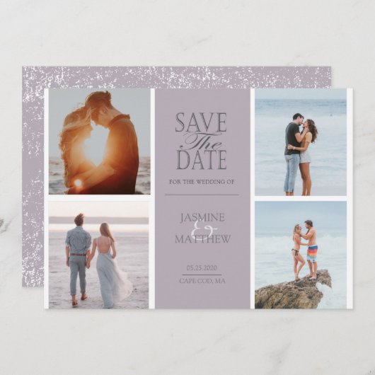 パステルモダン4枚の写真Date Cardを保存 セーブザデート (正面/裏面)