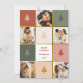 パステルモダン&金ゴールドクリスマスツリーフォトコラージュ シーズンカード (正面)