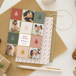 パステルモダン&金ゴールドクリスマスツリーフォトコラージュ シーズンカード