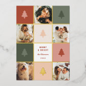 パステルモダン&金ゴールドクリスマスツリーフォトコラージュ 箔シーズンカード (正面)