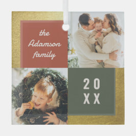 パステルモダン&金ゴールドクリスマス2フォトコラージュ ガラスオーナメント