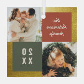 パステルモダン&金ゴールドクリスマス2フォトコラージュ ガラスオーナメント (裏面)