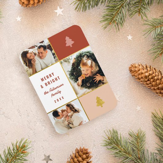 パステルモダン&金ゴールド3フォトコラージクリスマス マグネット