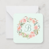 パステルモノグラムのピンクフラワーリース日記 ノートカード (裏面)