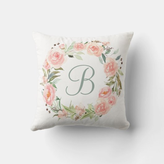 パステルモノグラムのピンクフラワーリース クッション (裏面)