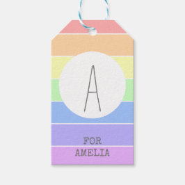 パステルモノグラムのレインボーカラフルストライプズ ギフトタグ