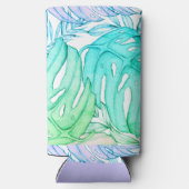 パステルモンステラのヤシの葉の熱帯水色 スリム缶クーラー (裏面)